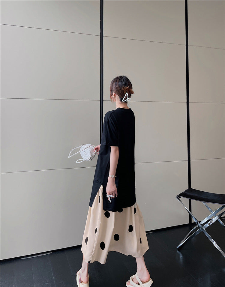 Plus Size Polka Dots Layer Midi T Shirt Dress