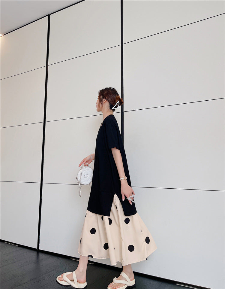 Plus Size Polka Dots Layer Midi T Shirt Dress