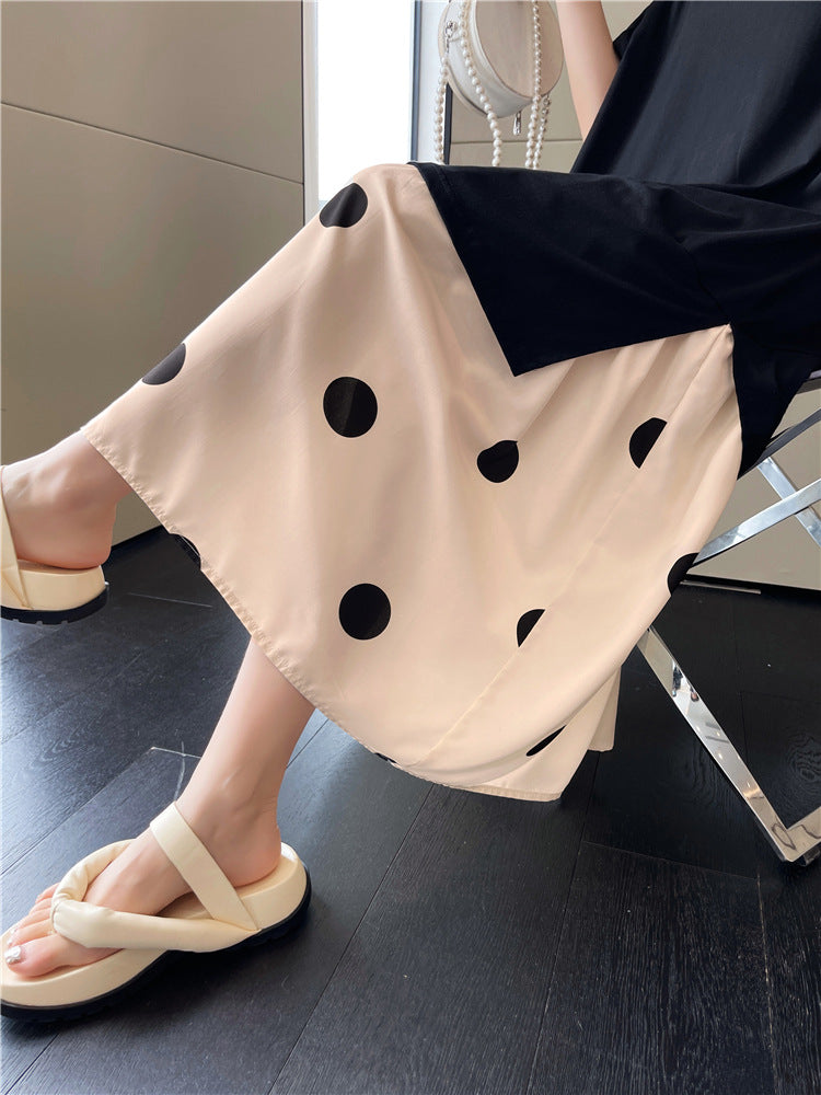 Plus Size Polka Dots Layer Midi T Shirt Dress