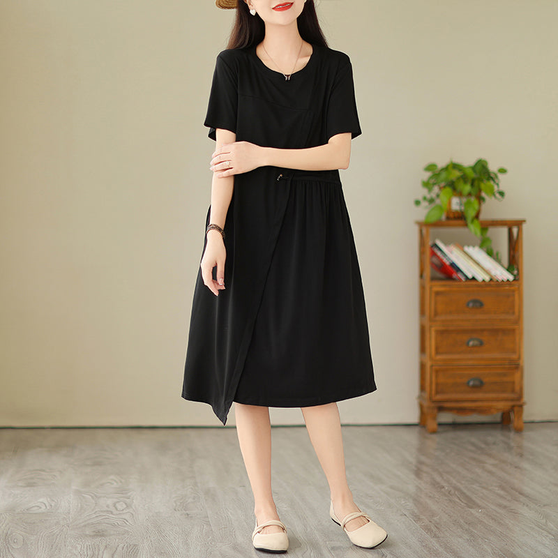 Plus Size Black Asymmetric Short Sleeve Dress