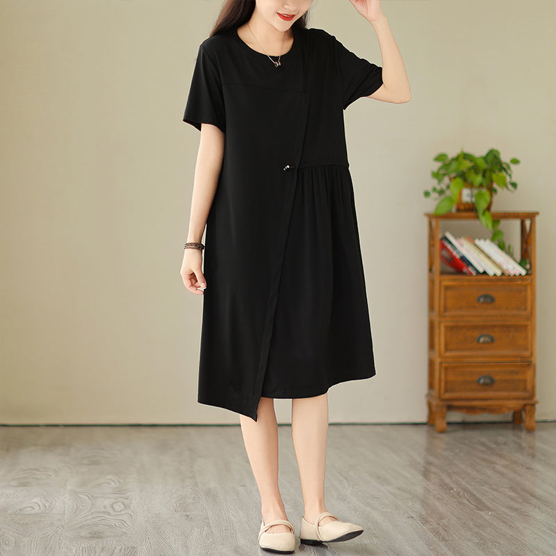 Plus Size Black Asymmetric Short Sleeve Dress
