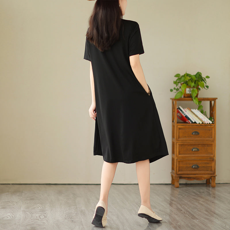 Plus Size Black Asymmetric Short Sleeve Dress