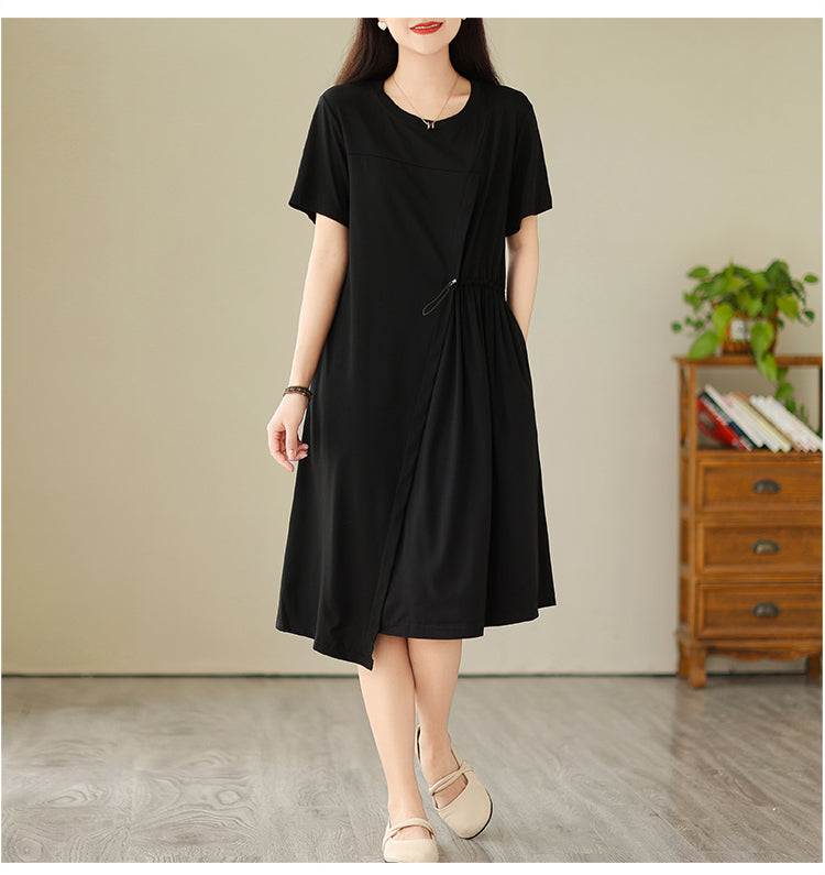 Plus Size Black Asymmetric Short Sleeve Dress