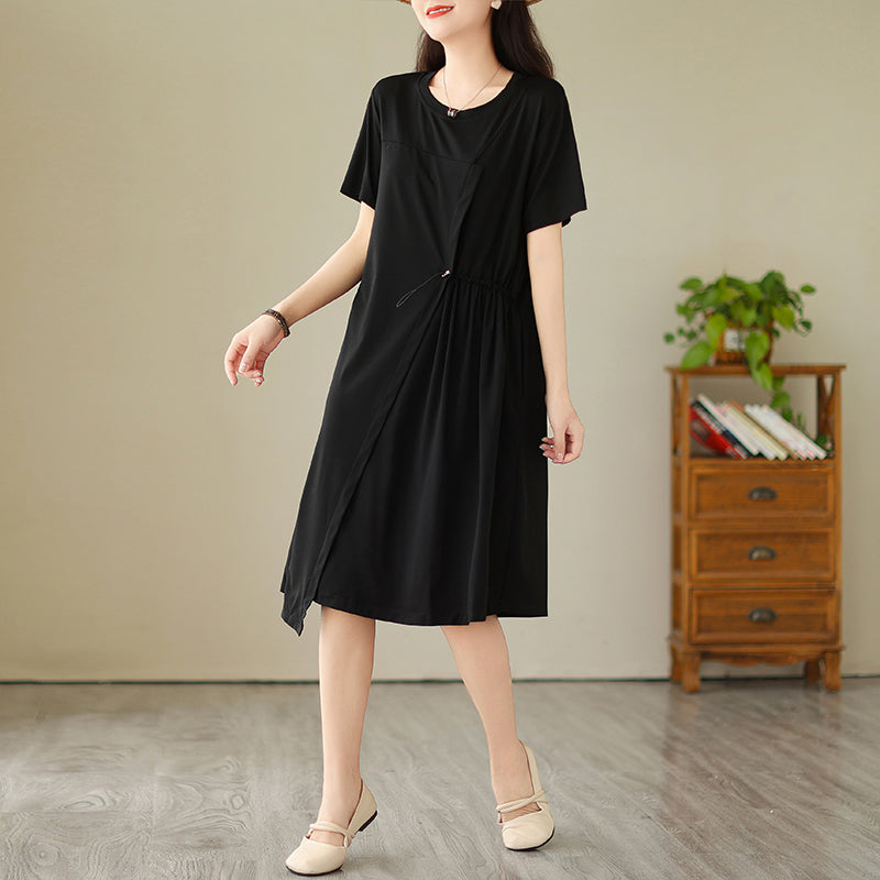 Plus Size Black Asymmetric Short Sleeve Dress
