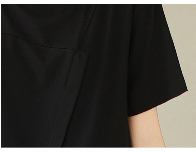 Plus Size Black Asymmetric Short Sleeve Dress