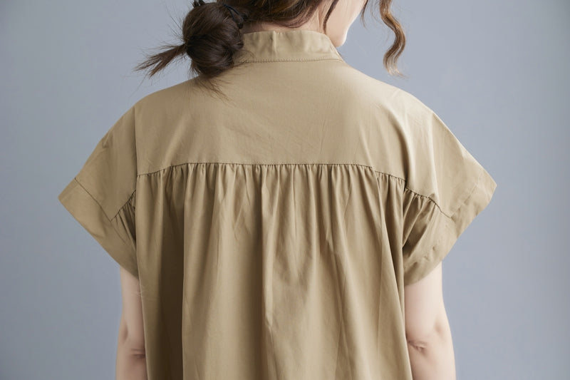 Plus Size Mandarin Collar Button Down Midi Shirt Dress