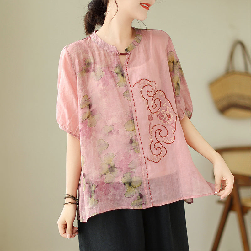 Plus Size Oriental Chinese Embroidery Cheongsam Blouse