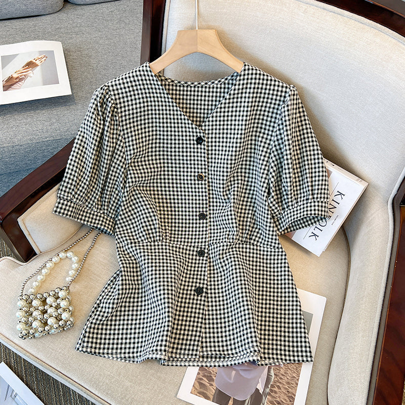 Plus Size Checks Peplum Top