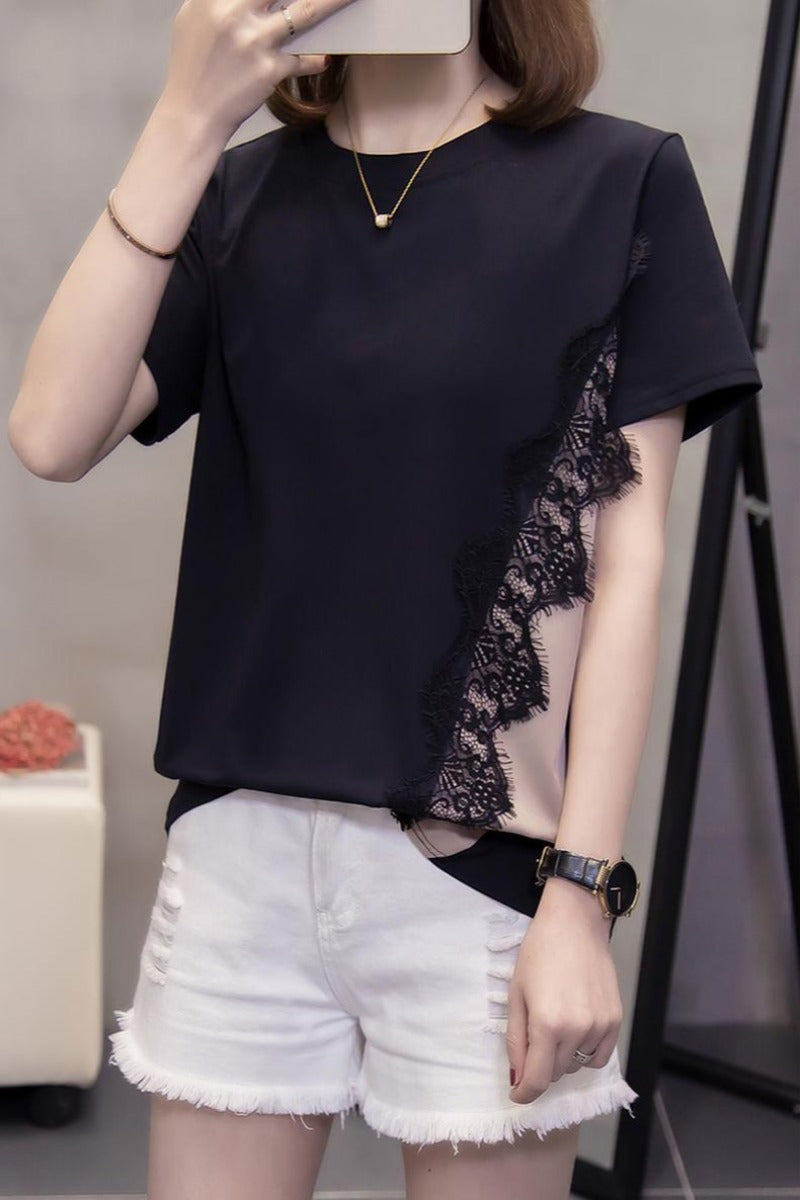 Plus Size Lace Short Sleeve Blouse