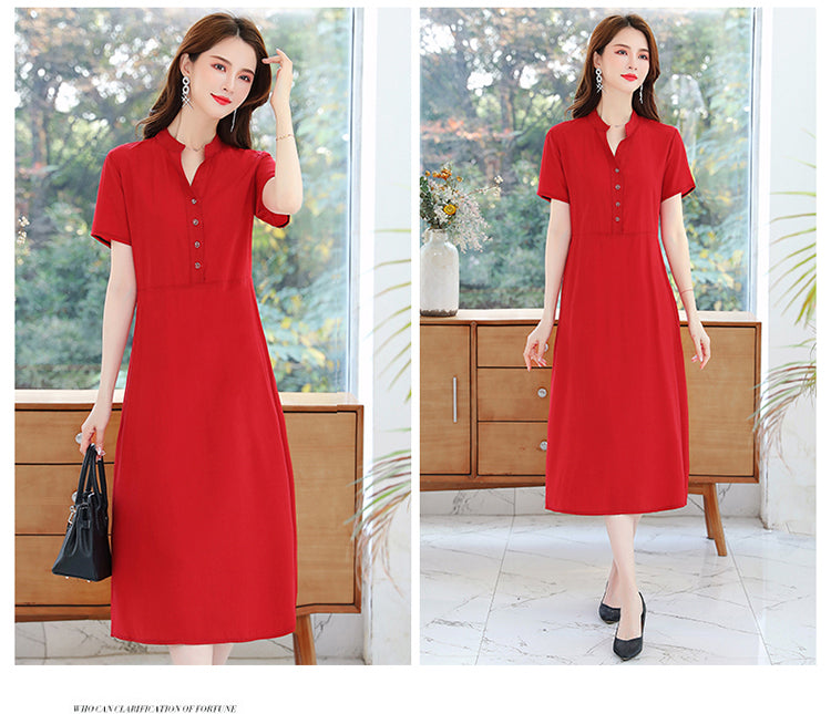 Plus Size Buttons Notch Neck Dress