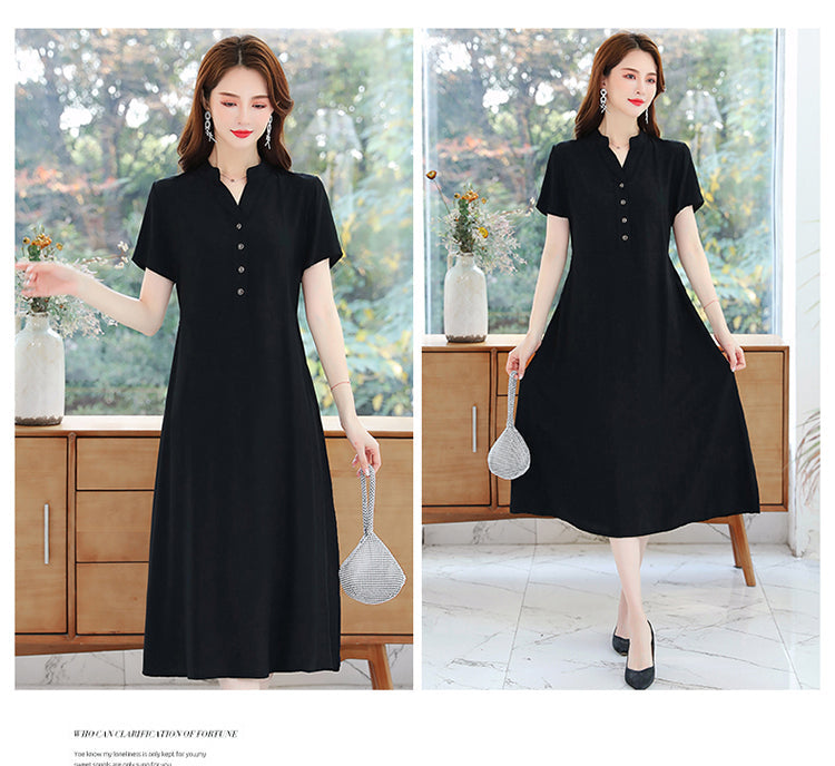 Plus Size Buttons Notch Neck Dress