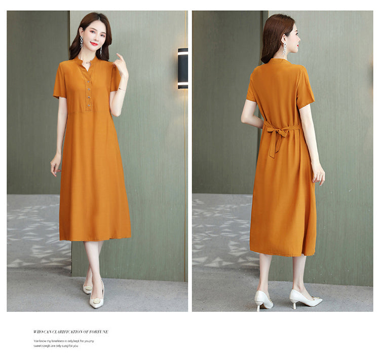 Plus Size Buttons Notch Neck Dress