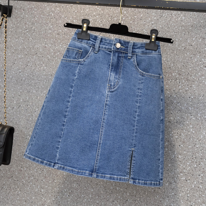 Plus Size Slit Denim Mini Skirt