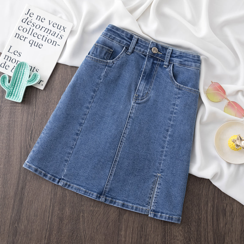 Plus Size Slit Denim Mini Skirt