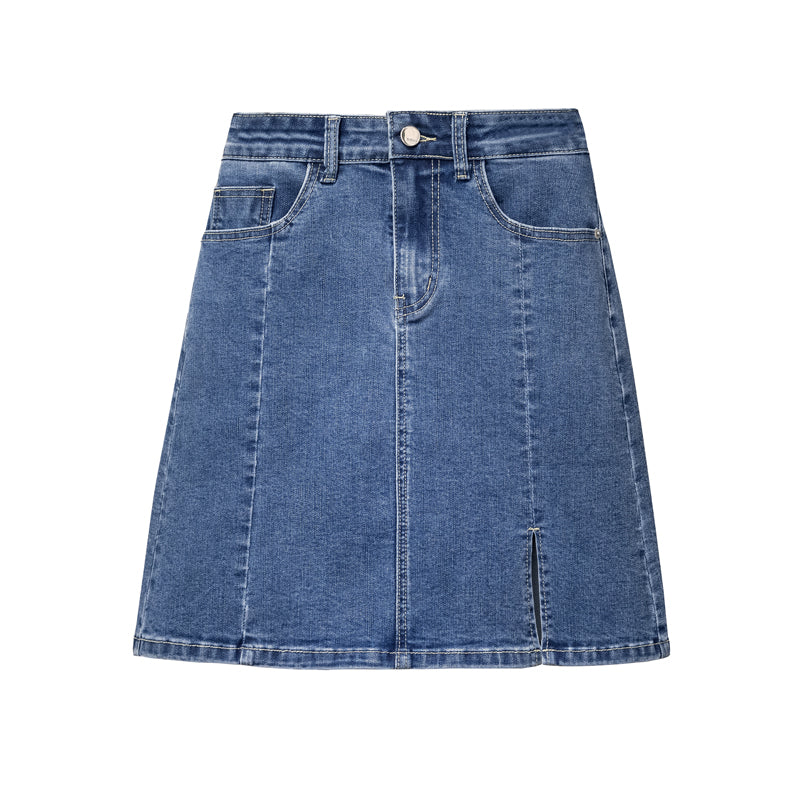 Plus Size Slit Denim Mini Skirt