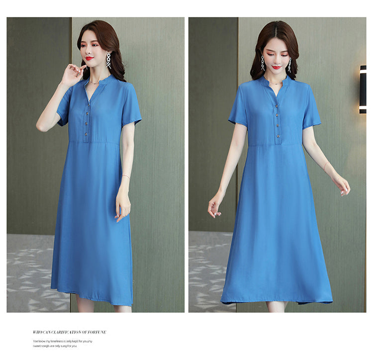 Plus Size Buttons Notch Neck Dress