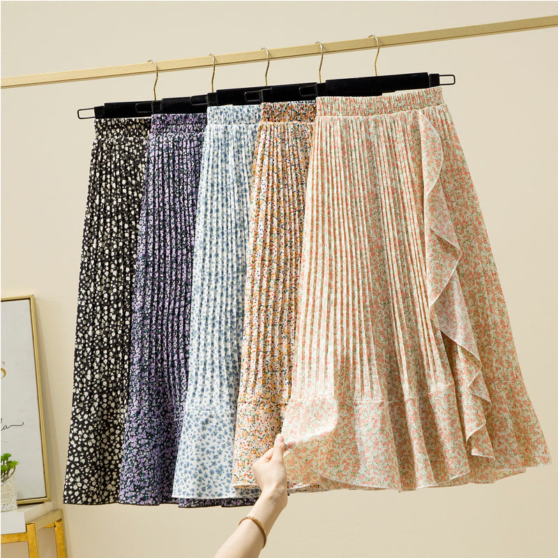 Plus Size Floral Pleat Midi Skirt