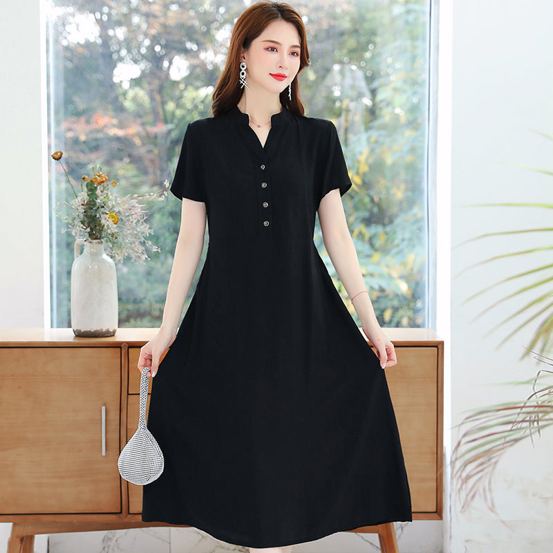 Plus Size Buttons Notch Neck Dress