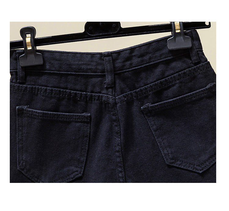 Plus Size Black Buttons Fray Denim Shorts