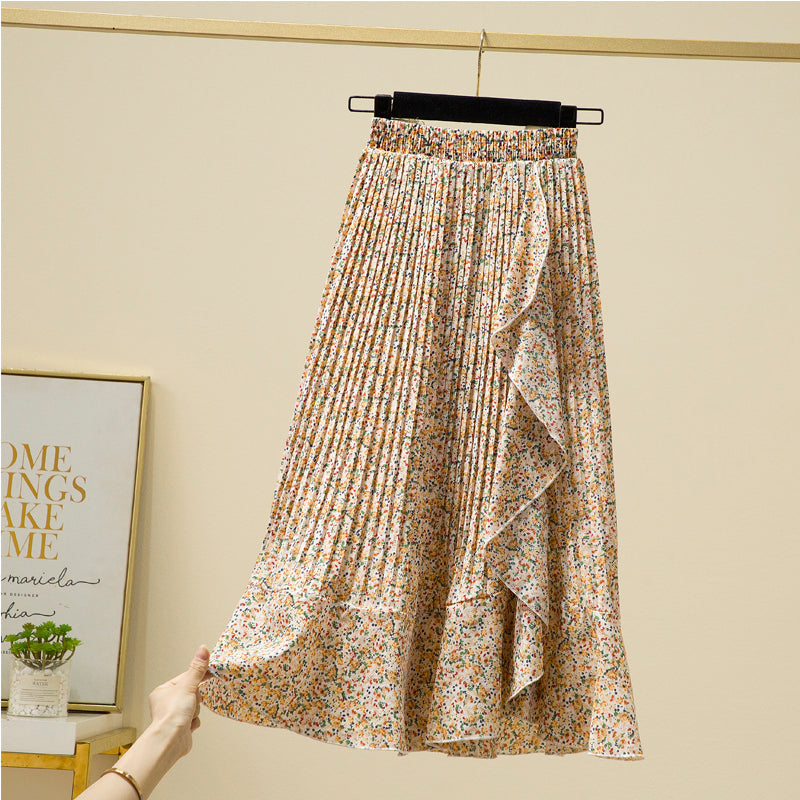 Plus Size Floral Pleat Midi Skirt