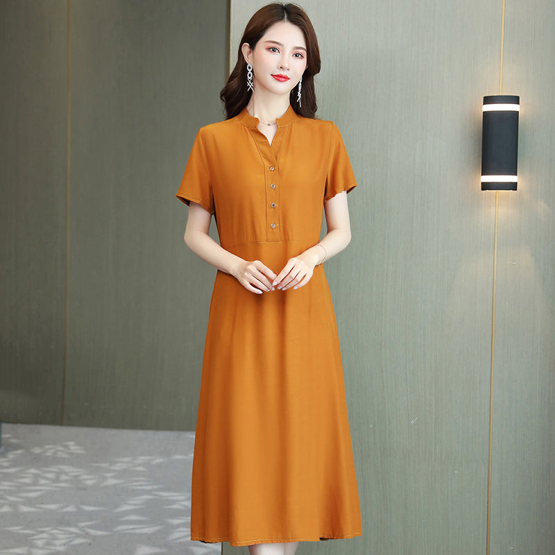 Plus Size Buttons Notch Neck Dress