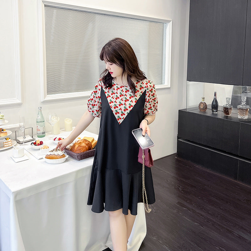Plus Size Korean Mock 2 Piece Cherry Dress
