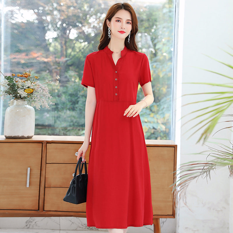 Plus Size Buttons Notch Neck Dress
