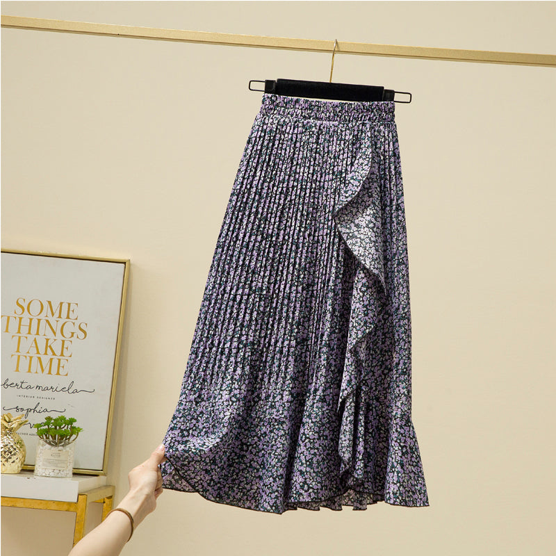 Plus Size Floral Pleat Midi Skirt