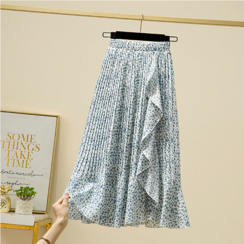 Plus Size Floral Pleat Midi Skirt