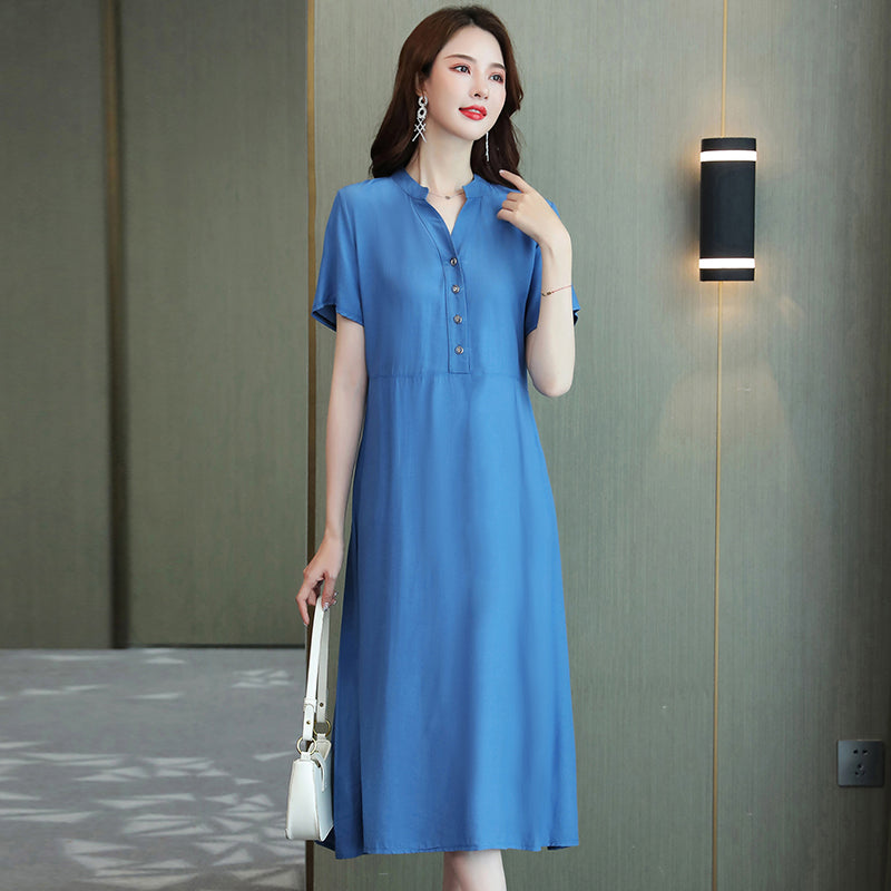 Plus Size Buttons Notch Neck Dress