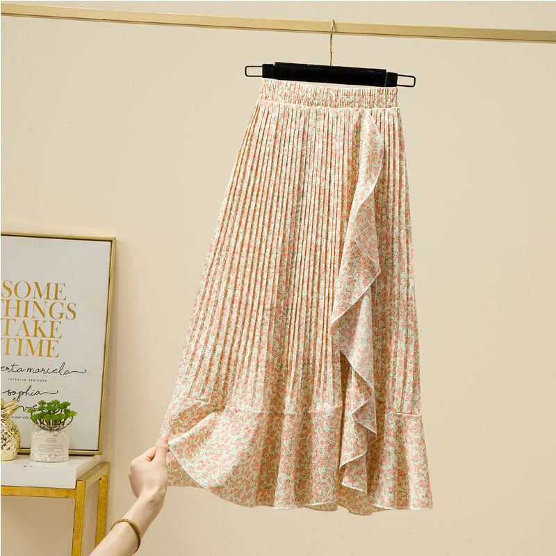 Plus Size Floral Pleat Midi Skirt