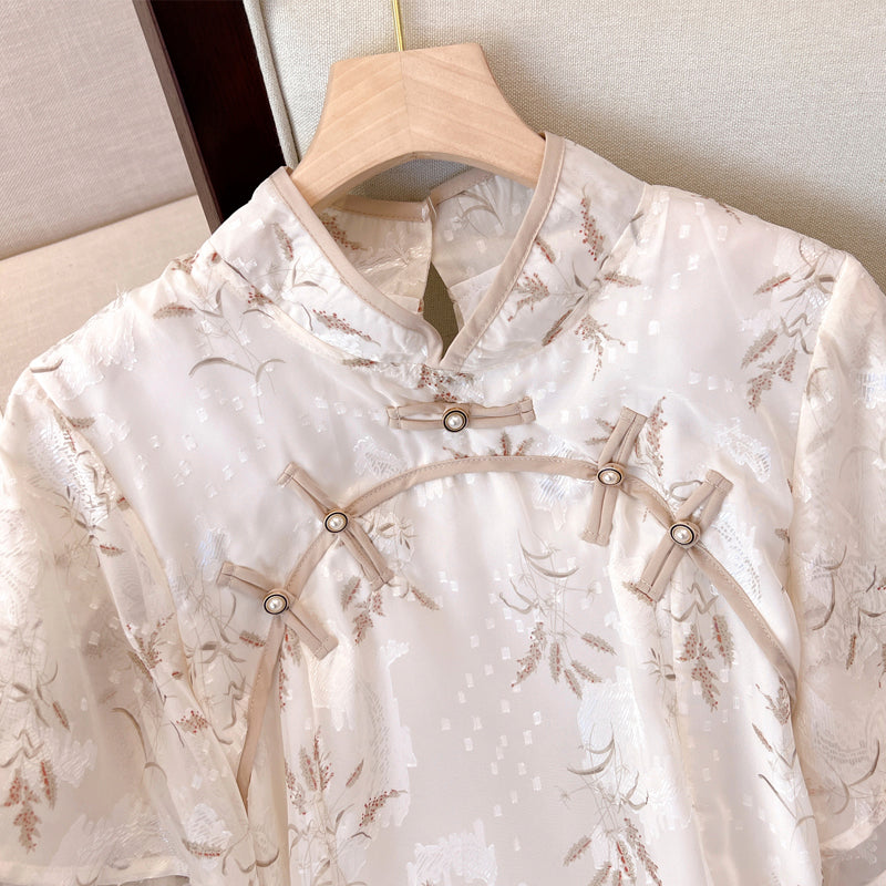 Plus Size White Floral Cheongsam Dress