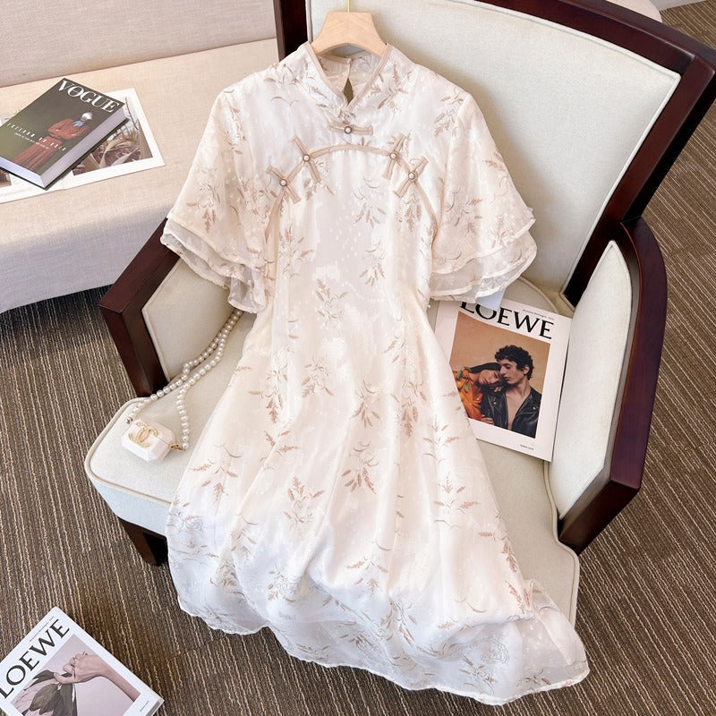 Plus Size White Floral Cheongsam Dress