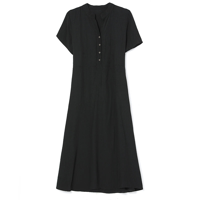 Plus Size Buttons Notch Neck Dress