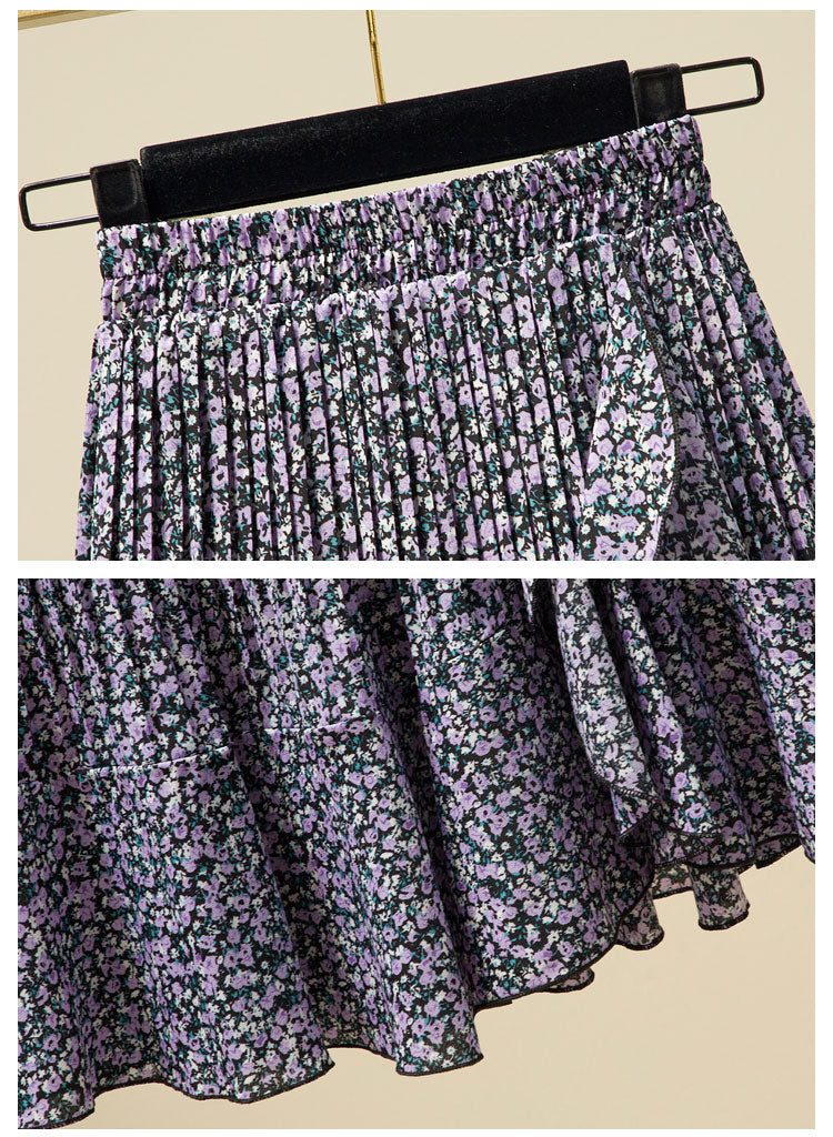 Plus Size Floral Pleat Midi Skirt