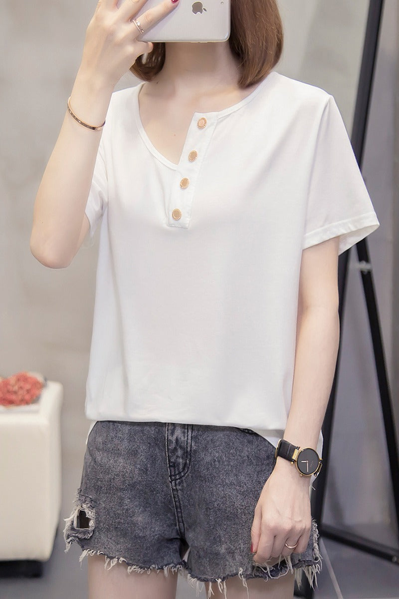 Plus Size Buttons T Shirt