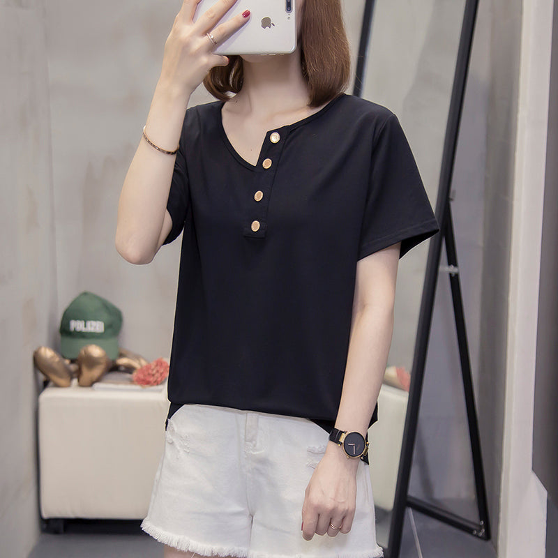 Plus Size Buttons T Shirt