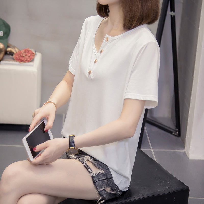 Plus Size Buttons T Shirt