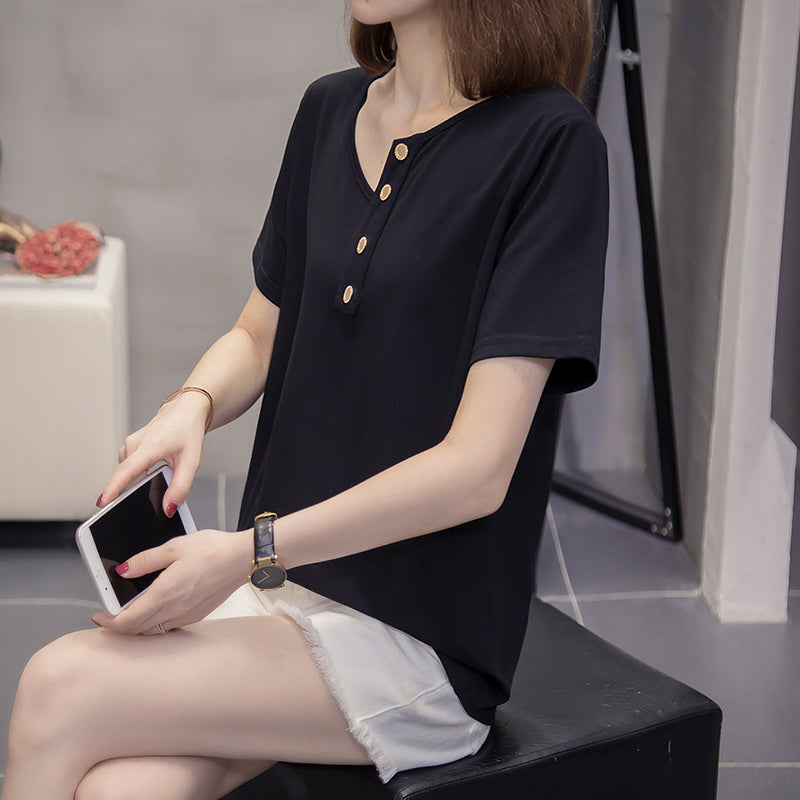 Plus Size Buttons T Shirt