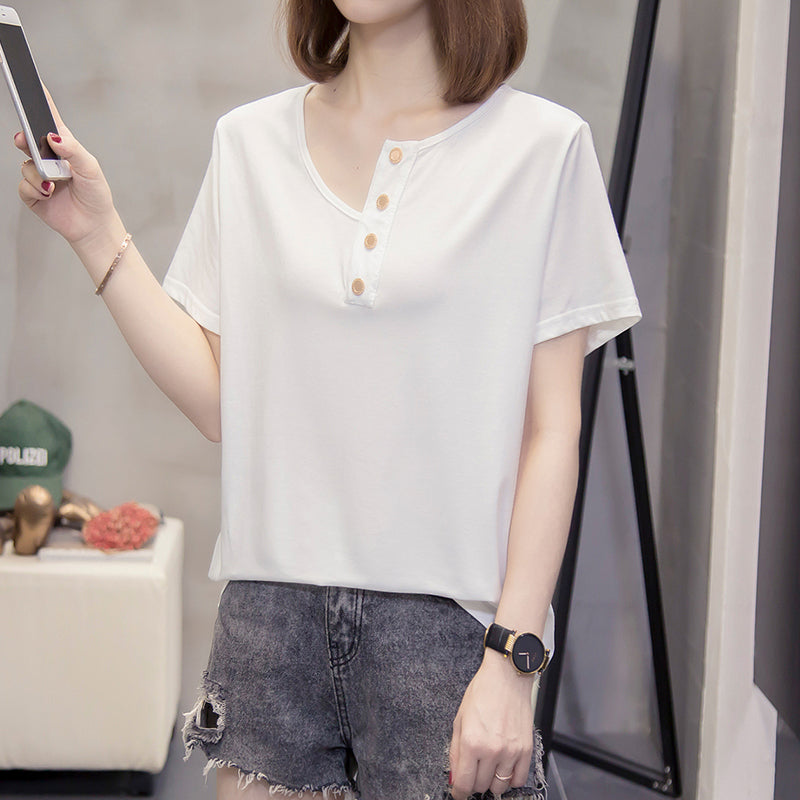Plus Size Buttons T Shirt