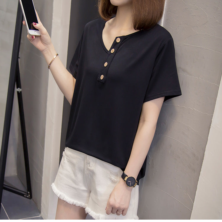 Plus Size Buttons T Shirt