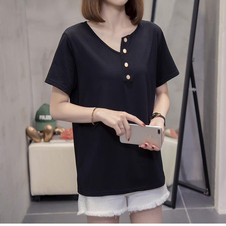 Plus Size Buttons T Shirt