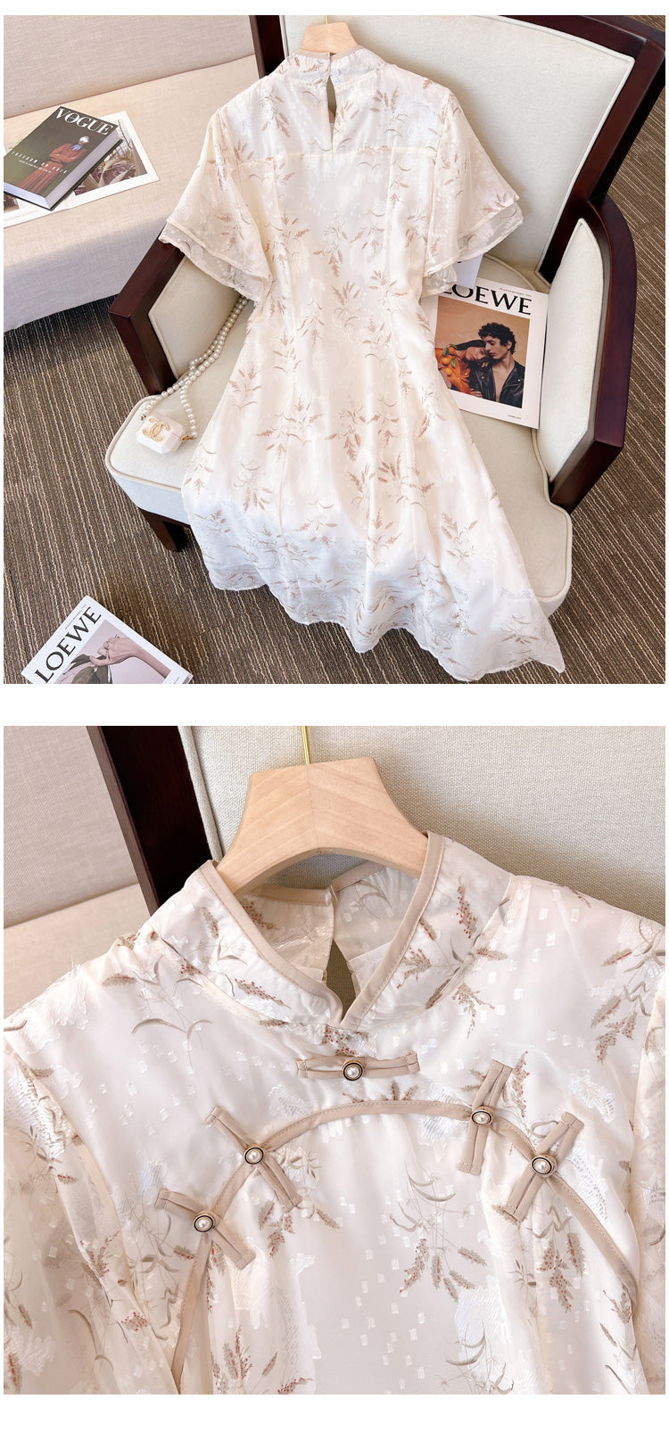 Plus Size White Floral Cheongsam Dress