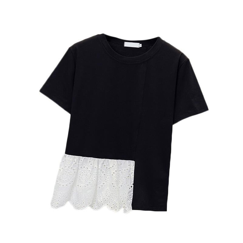 Plus Size Cutout Lace Short Sleeve Blouse