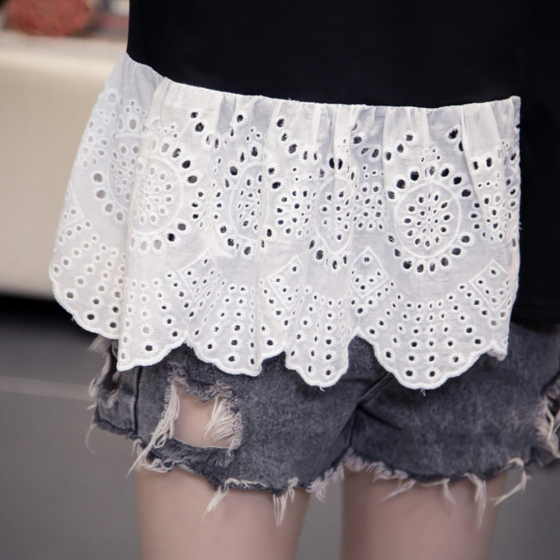 Plus Size Cutout Lace Short Sleeve Blouse