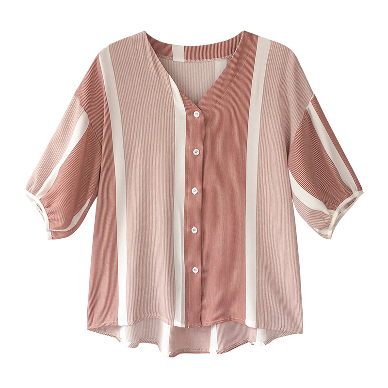 Plus Size Stripe V Neck Blouse