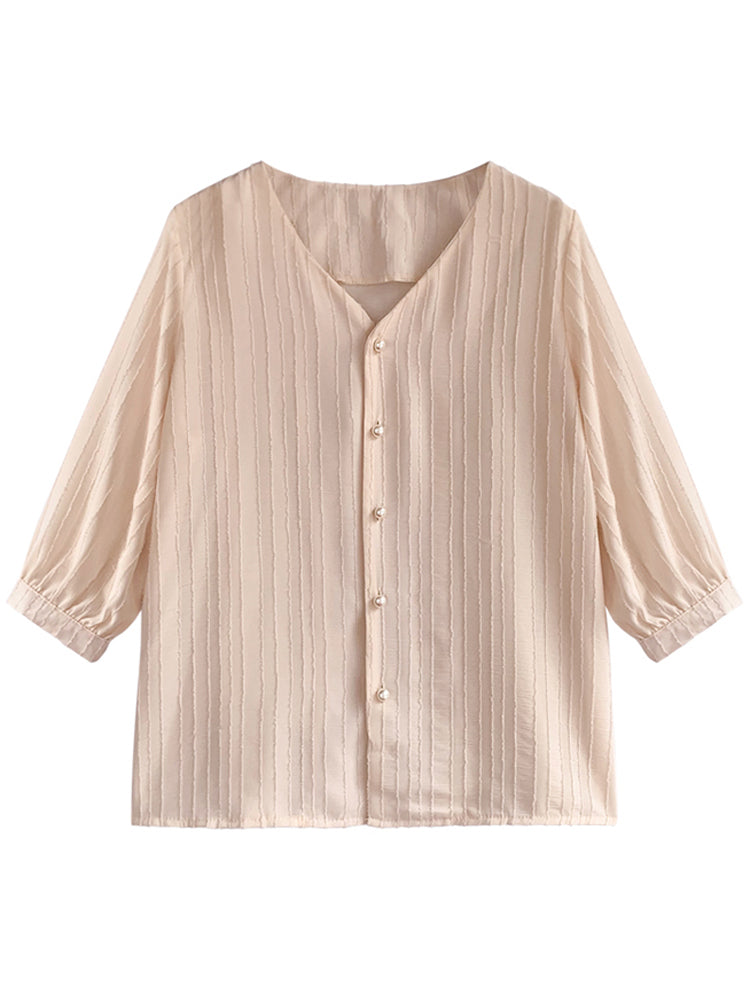 Plus Size V Neck Pearl Blouse