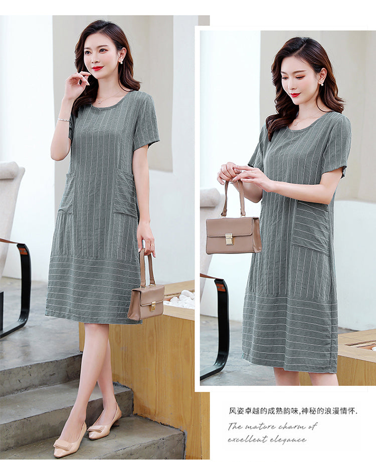 Plus Size Pocket Stripes Shift Dress