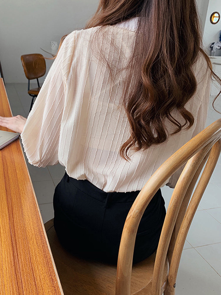 Plus Size V Neck Pearl Blouse
