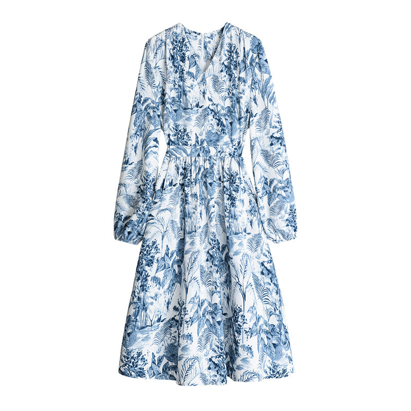 Plus Size Wrap Floral Sketch Long Sleeve Dress